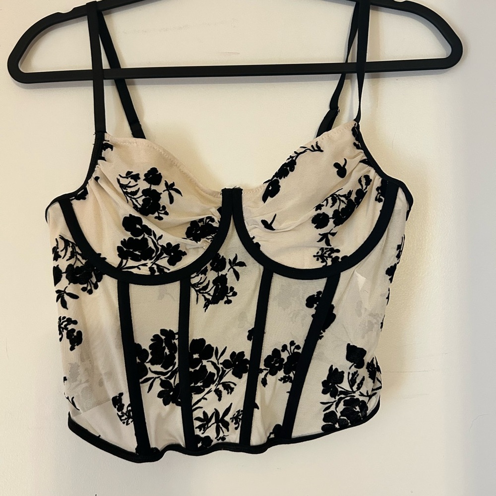 Floral Black and White Bustier Top